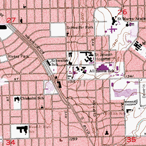 Topographic Map of All Saints Catholic School, KS