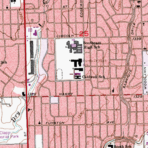 Topographic Map of Caldwell Elementary School, KS