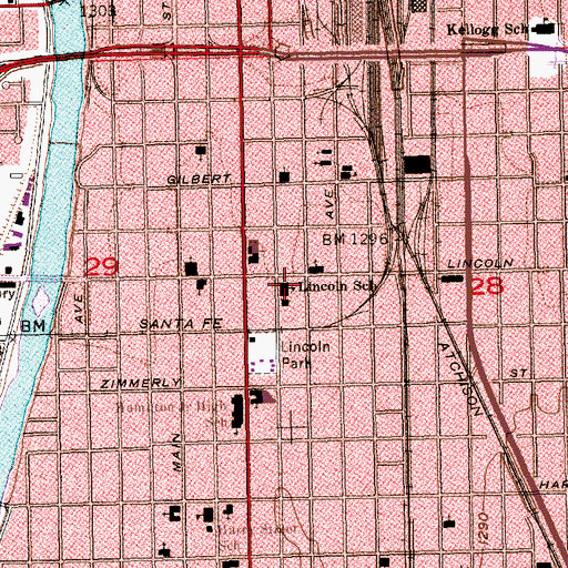 Topographic Map of Lincoln Elementary School, KS