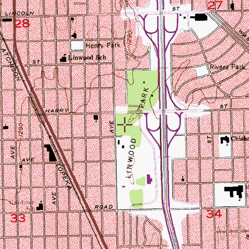 Topographic Map of Linwood Elementary School, KS