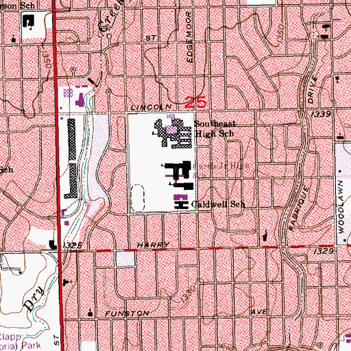 Topographic Map of Curtis Middle School, KS