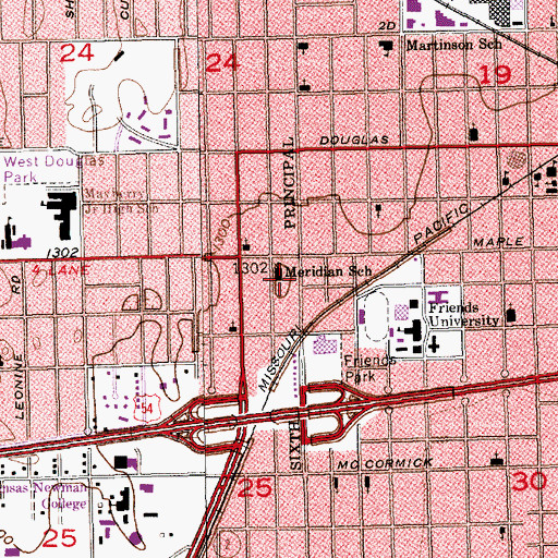 Topographic Map of Metro - Meridian Alternative High School, KS