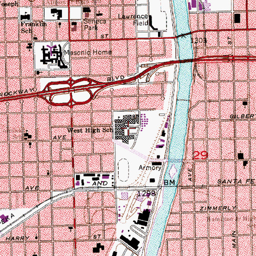 Topographic Map of Wichita West High School, KS