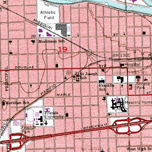 Topographic Map of Saint Joseph Catholic School, KS