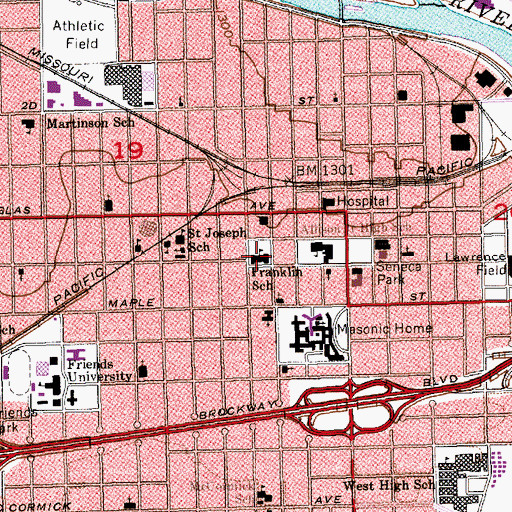 Topographic Map of Franklin Elementary School, KS