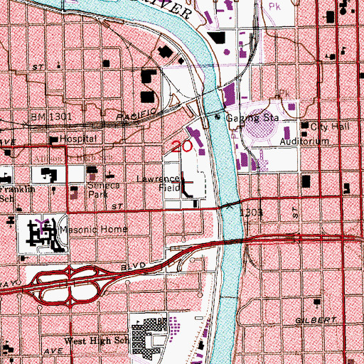 Topographic Map of Lawrence Field, KS