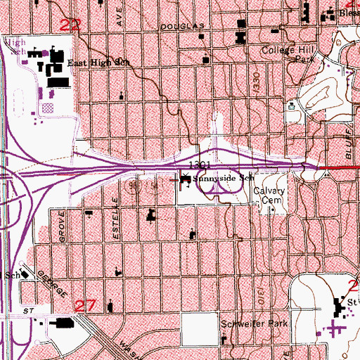 Topographic Map of Sunnyside Elementary School (historical), KS
