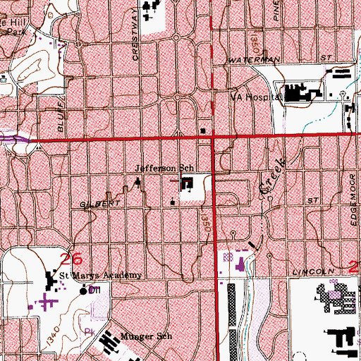 Topographic Map of Jefferson Elementary School, KS