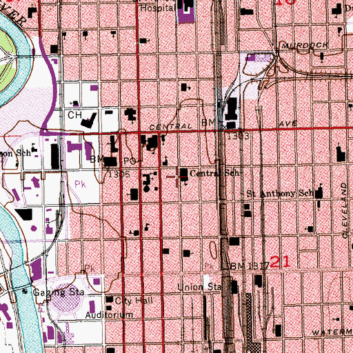 Topographic Map of Central School (historical), KS