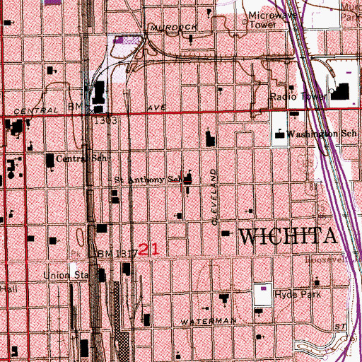 Topographic Map of Saint Anthony School, KS
