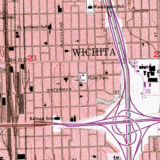 Topographic Map of Hyde Park, KS