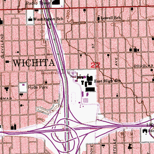 Topographic Map of Roosevelt Junior High School (historical), KS