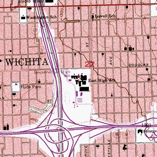 Topographic Map of East High School, KS