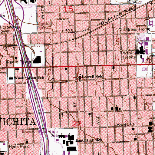 Topographic Map of Lowell School, KS