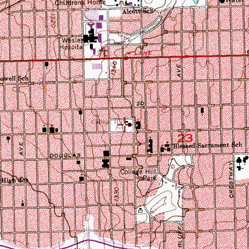 Topographic Map of College Hill Elementary School, KS