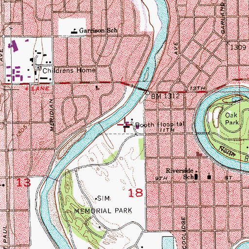 Topographic Map of Booth Hospital, KS