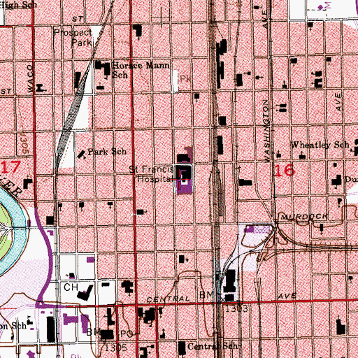 Topographic Map of Via Christi Hospital Saint Francis Campus, KS