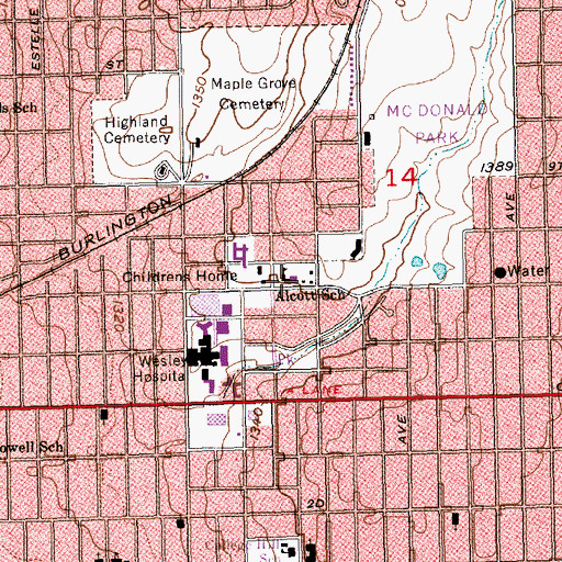 Topographic Map of Alcott Academy, KS