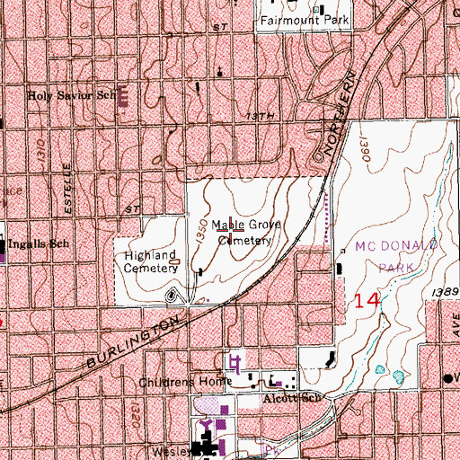 Topographic Map of Maple Grove Cemetery, KS