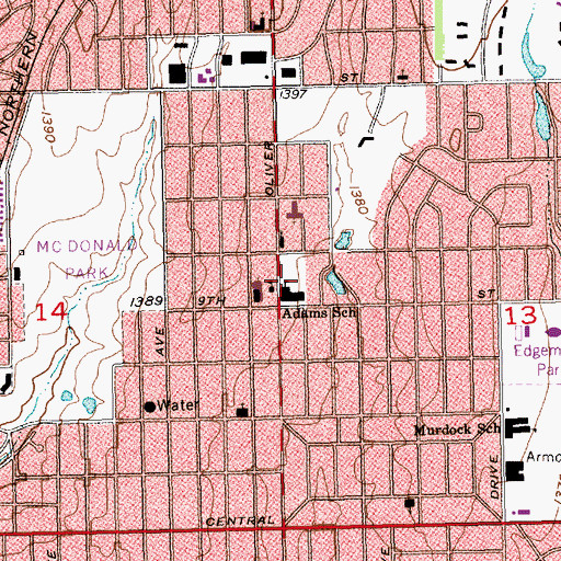 Topographic Map of Adams Elementary School, KS