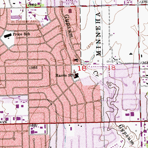 Topographic Map of Price - Harris Communications Magnet Elementary School, KS