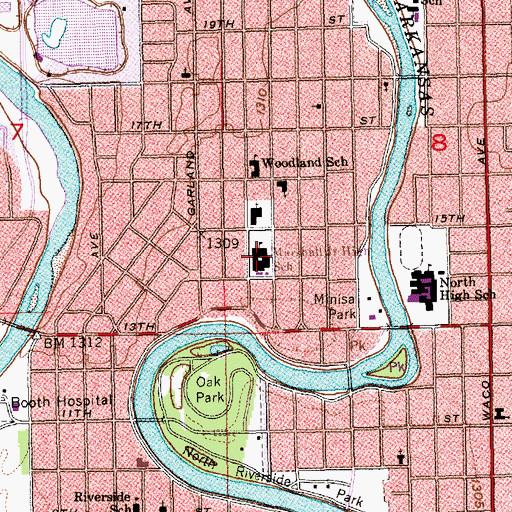 Topographic Map of Marshall Middle School, KS