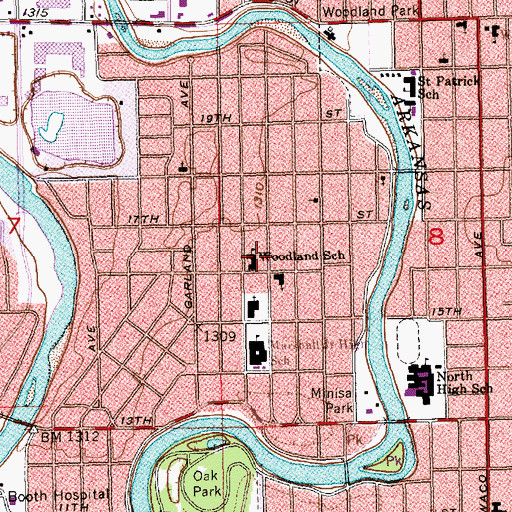 Topographic Map of Woodland Health and Wellness Magnet Elementary School, KS