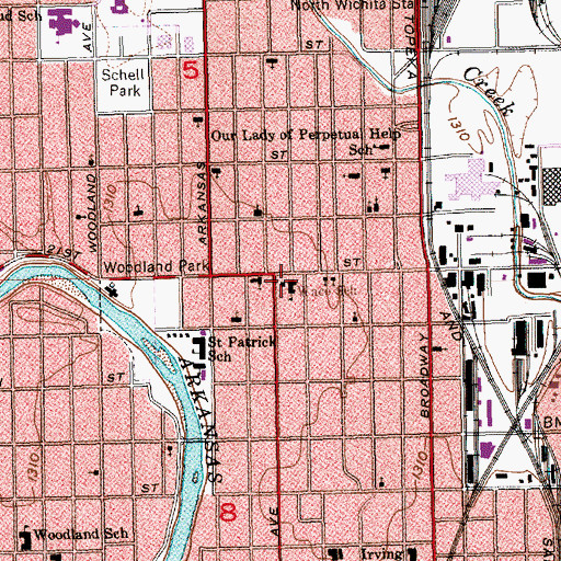 Topographic Map of Waco School (historical), KS