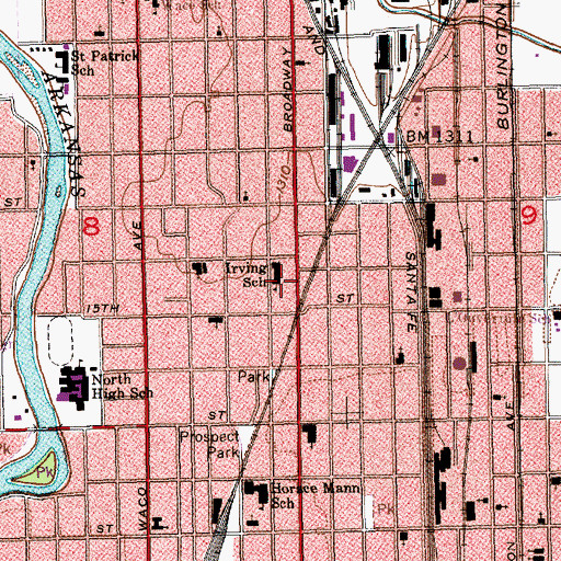 Topographic Map of Irving Elementary School, KS