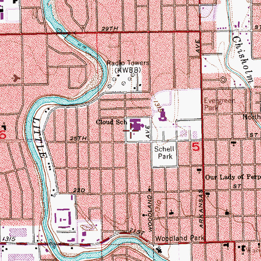 Topographic Map of Cloud Elementary School, KS