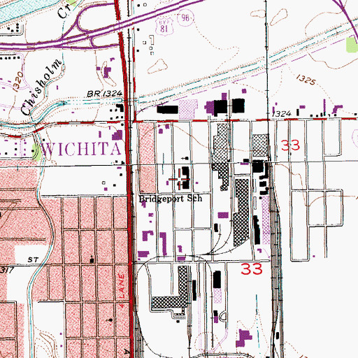 Topographic Map of Bridgeport School, KS
