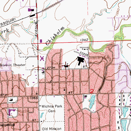 Topographic Map of Buckner Performing Arts Magnet Elementary School, KS