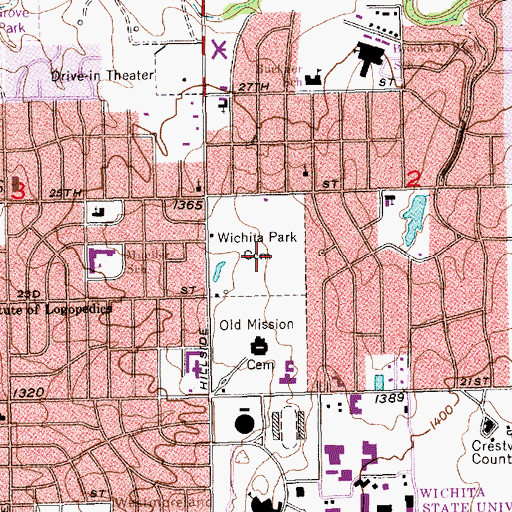 Topographic Map of Wichita Park Cemetery, KS