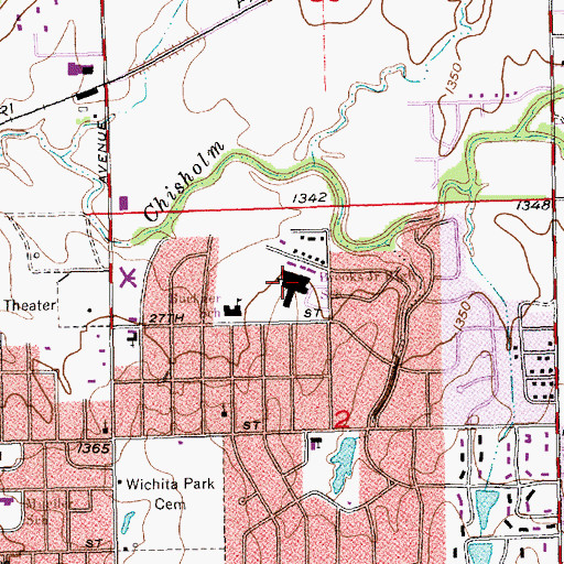 Topographic Map of Brooks Technology and Arts Magnet Middle School, KS