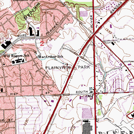 Topographic Map of Plainview Park, KS
