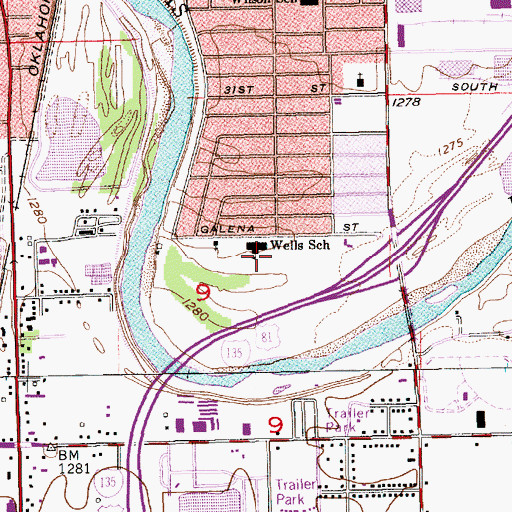 Topographic Map of Wells Alternative Middle School, KS