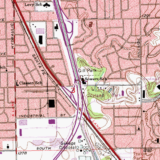 Topographic Map of Sowers Alternative High School, KS