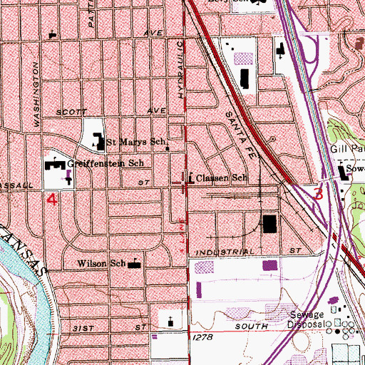 Topographic Map of Classen School, KS