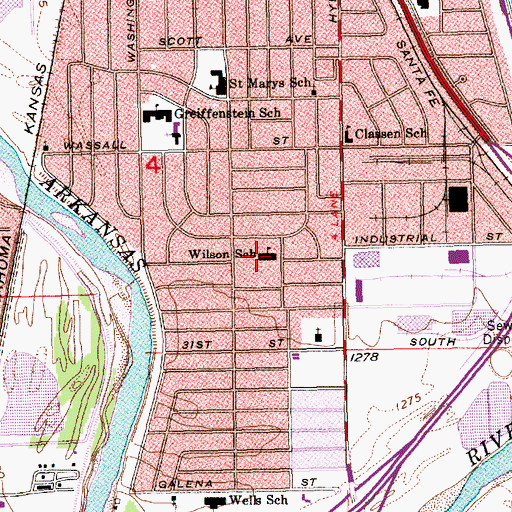 Topographic Map of Anderson Elementary School, KS