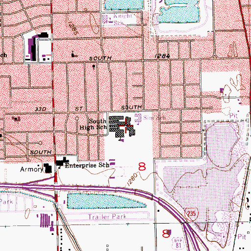 Topographic Map of South High School, KS