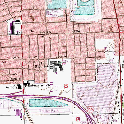 Topographic Map of Sim Elementary School (historical), KS