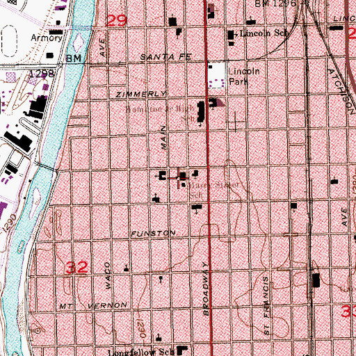 Topographic Map of Harry Street Elementary School, KS
