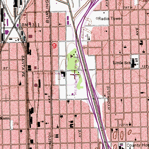 Topographic Map of McAdams Park, KS