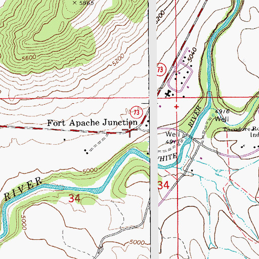 Topographic Map of Fort Apache Junction, AZ
