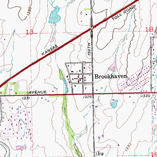 Topographic Map of Brookhaven, KS
