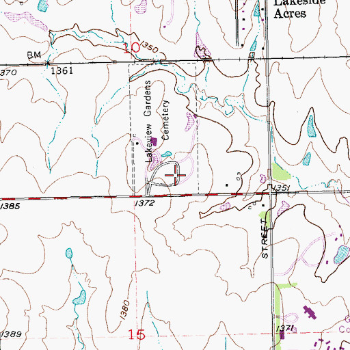 Topographic Map of Lakeview Gardens Cemetery, KS