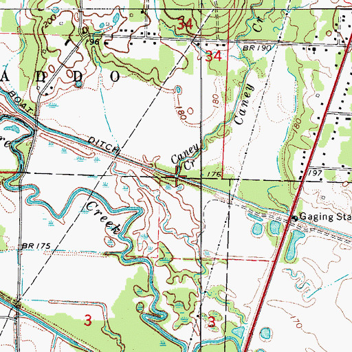 Topographic Map of Caney Creek, AR