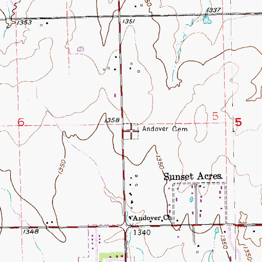 Topographic Map of Andover Cemetery, KS