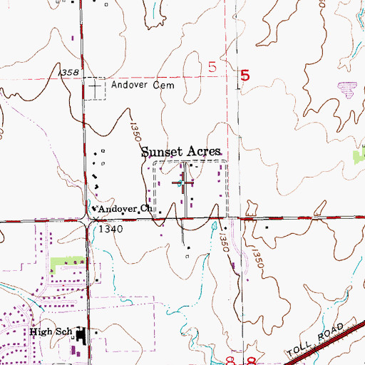 Topographic Map of Sunset Acres, KS