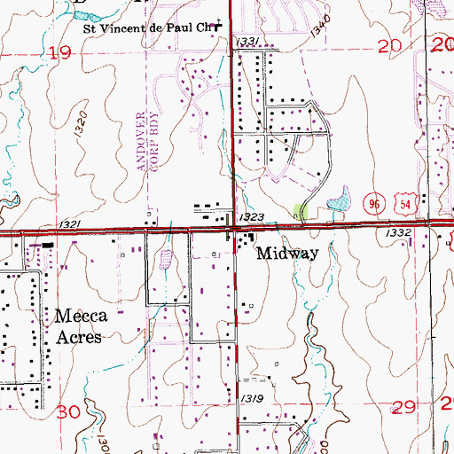 Topographic Map of Midway, KS